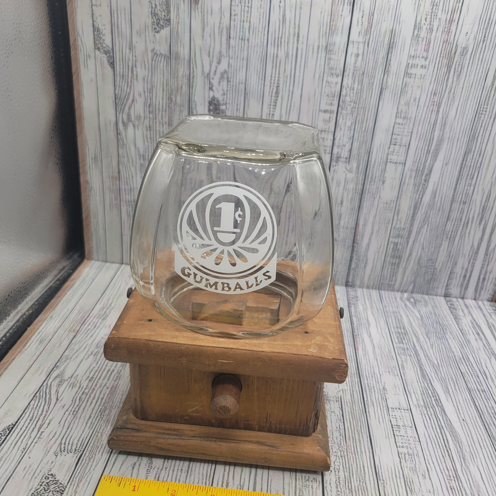Vintage Glass Gumball Jar with Wooden Base